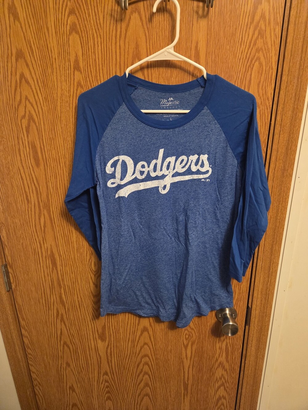 Majestic Threads Los Angeles Dodgers 3/4 Sleeve Shirt Sz Large Men's MLB